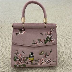 Fable England Morning Song Bird Embroidered Mini Pink Tote